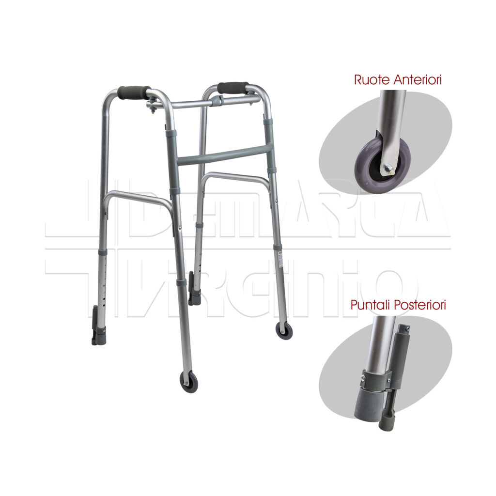 Deambulatore <br>2 Ruote 2 Puntali <br>con Freno a Pressione